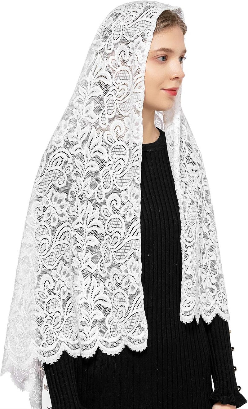 Wgior Rectangular Chapel Veil Scarf Catholic Church Veils Mantilla Wrap Shawl Mass Head Covering - Image 2
